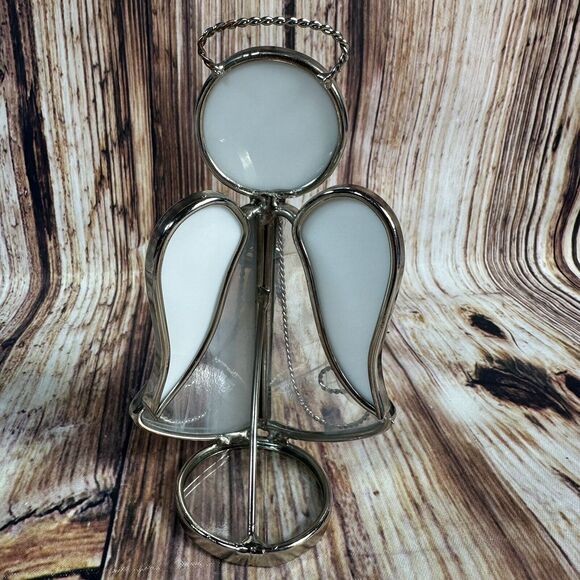 Vintage Stained Glass Angel Holding Candle Purple Blue Sun Catcher Free Standing - Picture 6 of 13